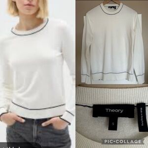THEORY LASSEN CREW RENOWNED cotton wool sweater jumper off white sz Sm